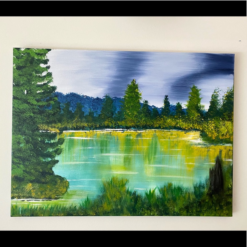 Lakeside evergreen painting